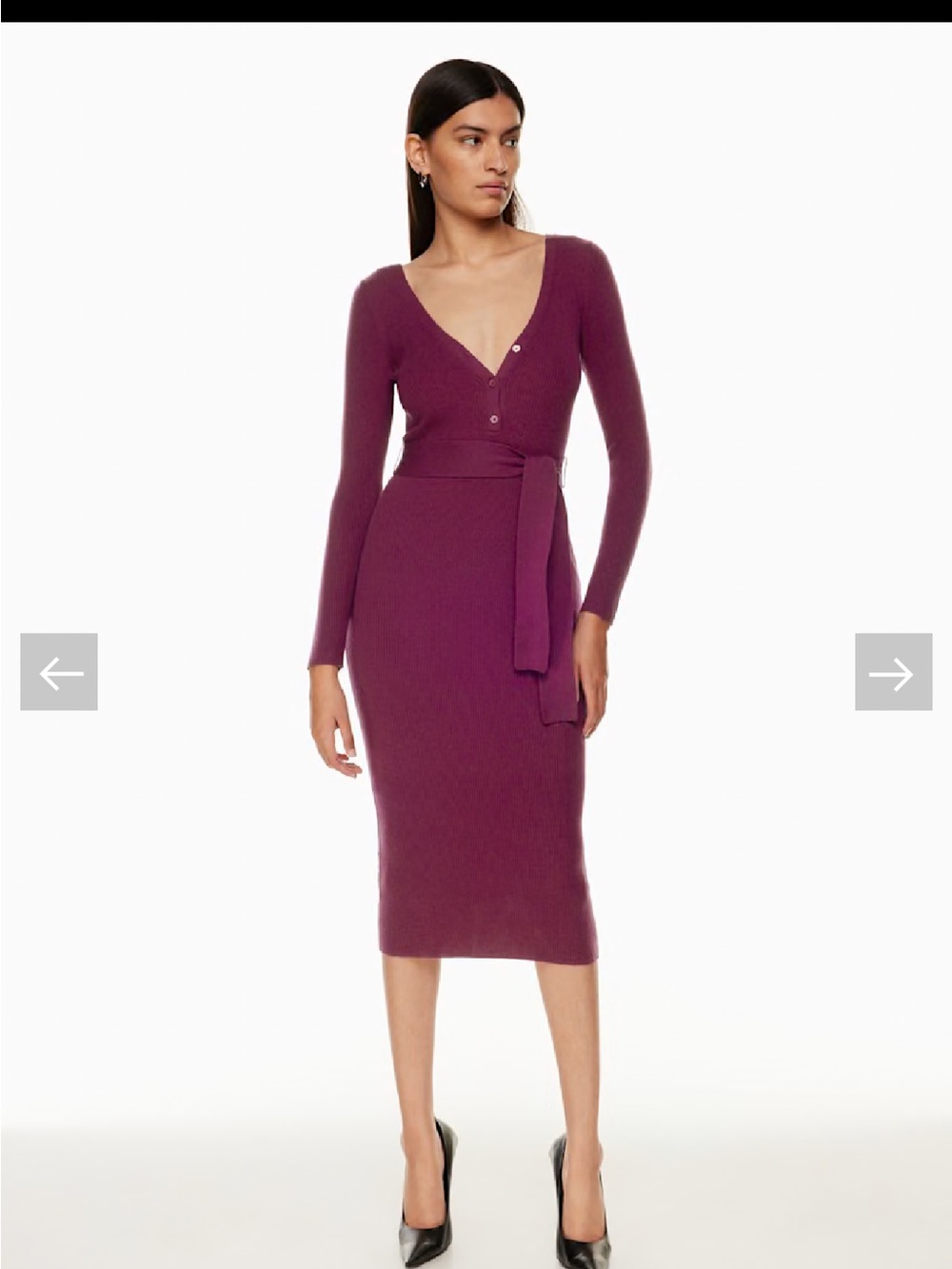 Aritzia Plum Henley Sweater Midi Dress with tie belt